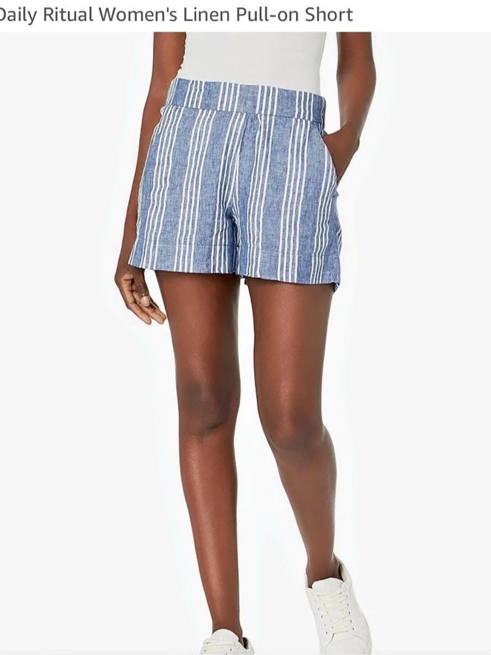 2 Pairs of Daily Ritual Linen Pull-on Short Striped Shorts